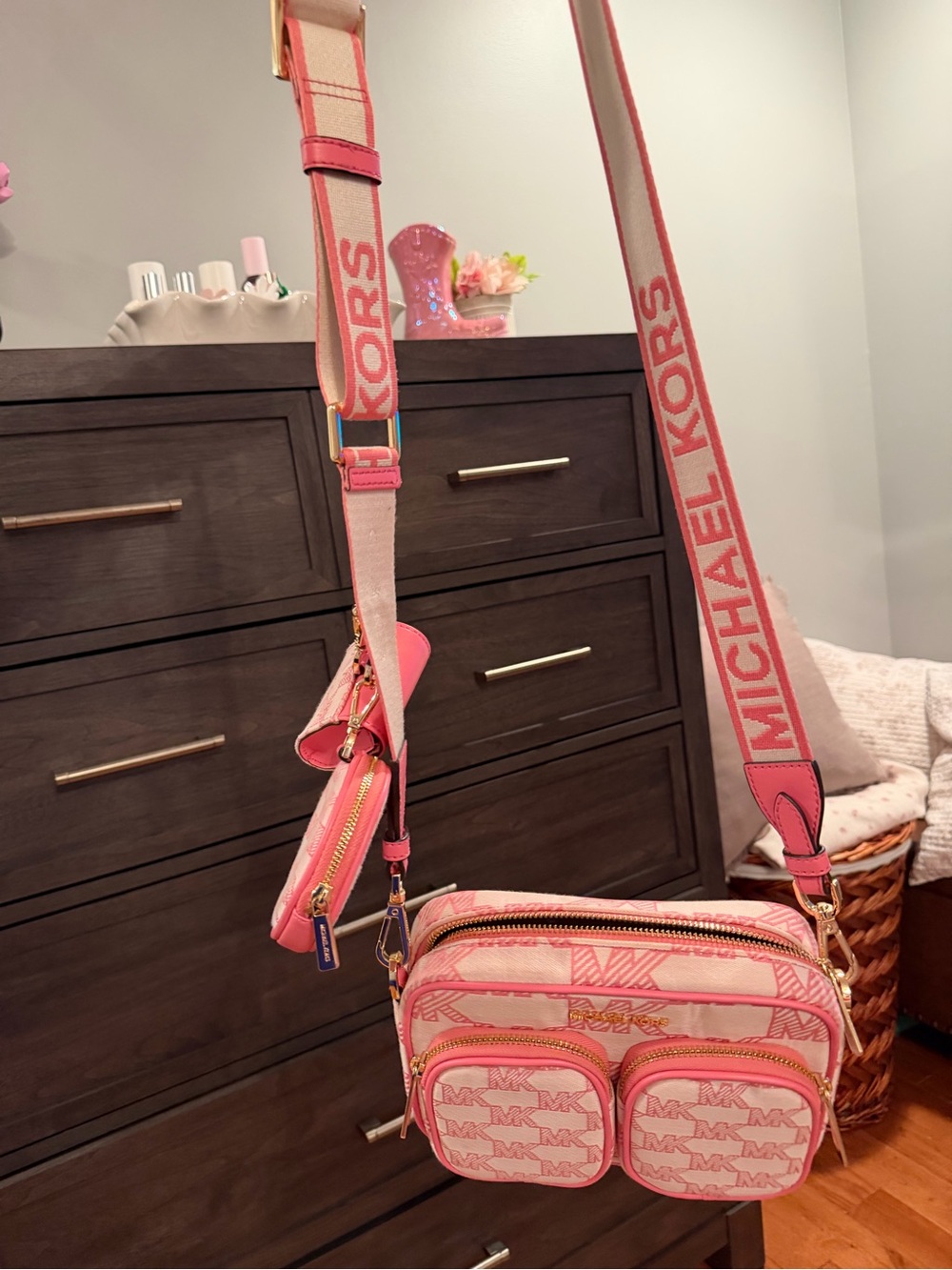 Michael Kors Pink MK Logo Crossbody with Branded Strap